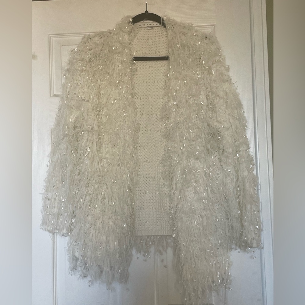 Shaggy White Fringe Cardigan